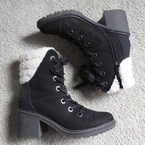 ROXY womens wildlands winter ankle boots size 8 black white faux fur heels